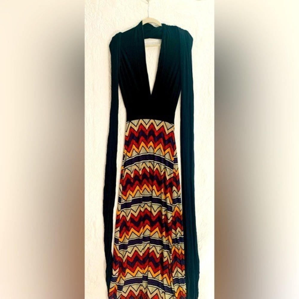 Dramatic‎ Bohemian Aztec Chevron Convertible Halter Electic Statment Maxi Dress